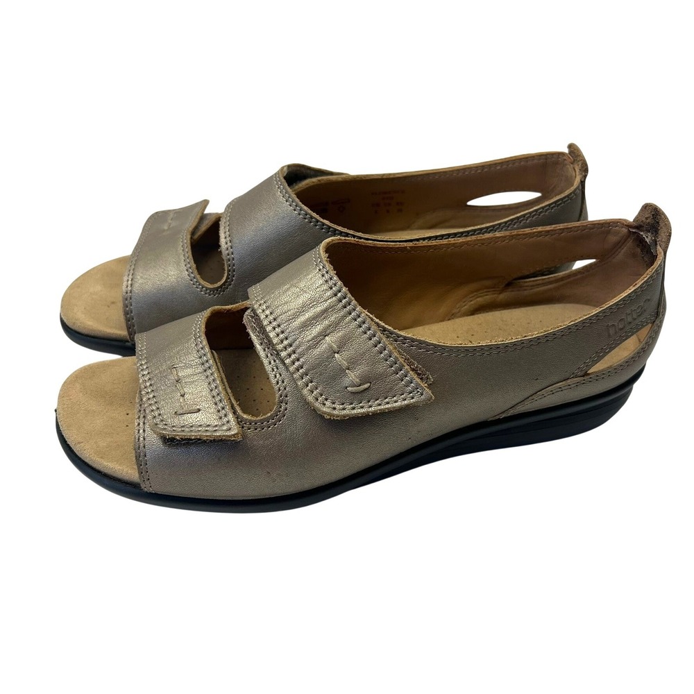 Hotter Florence Women Pewter Leather Comfort Two Straps Sandals US 8 Resortwear